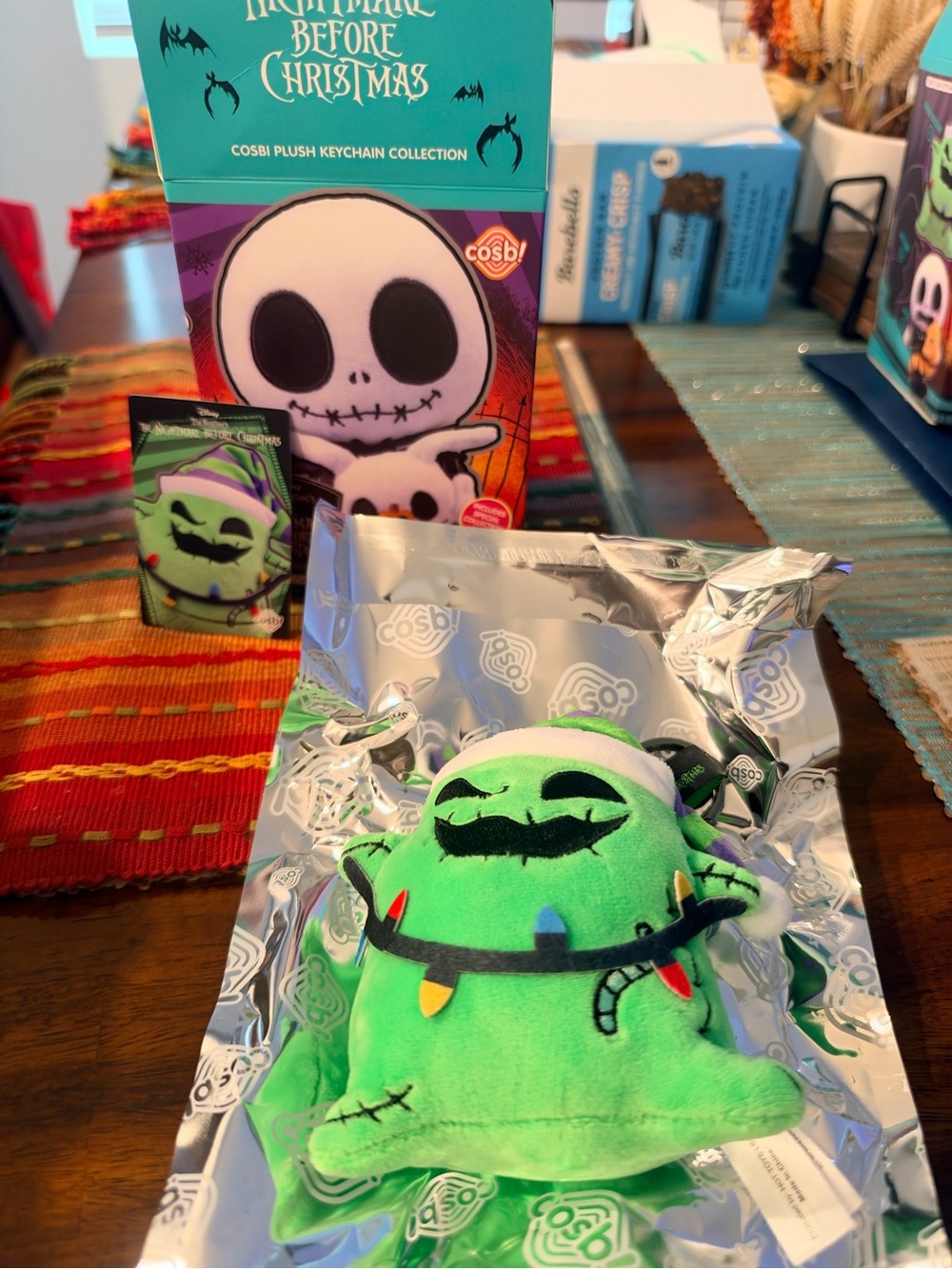Disney Green Oogie Boogie Plush Keychain with Holiday Lights